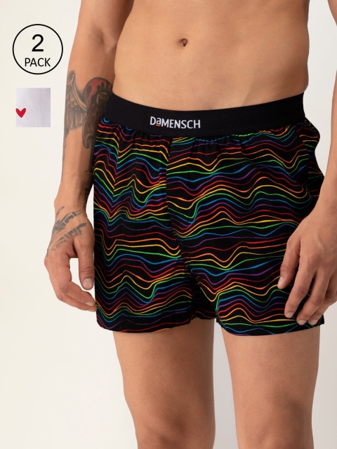 

DAMENSCH Men Pack Of 2 Printed Pure Cotton Ultra-Light Everyday Inner Boxers, Black