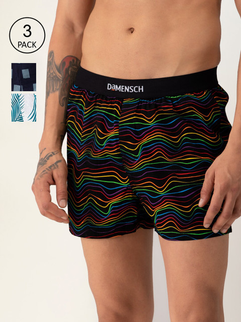 

DAMENSCH Men Pack Of 3 Printed Ultra-light Everyday Inner Boxers, White