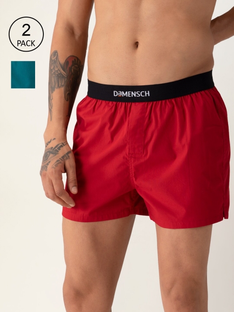 

DAMENSCH Men Pack Of 2 Solid Pure Cotton Ultra-Light Everyday Inner Boxers, Red