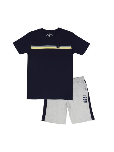 

Masculino Latino Boys Navy Blue & Grey Pure Cotton T-Shirt With Shorts