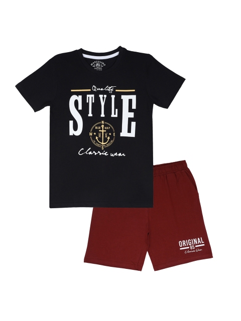 

Masculino Latino Boys Black & Maroon Printed T-shirt with Shorts