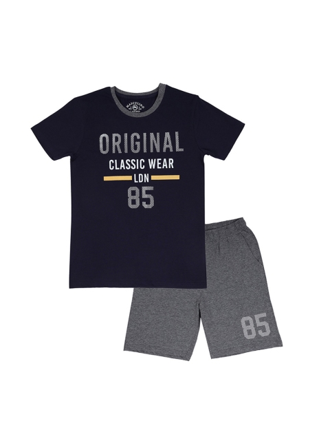 

Masculino Latino Boys Navy Blue & Grey Melange Printed T-shirt with Shorts