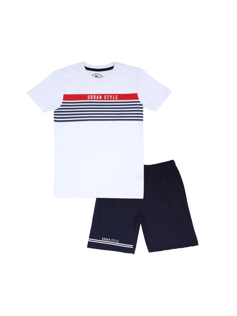 

Masculino Latino Boys White & Navy Blue Pure Cotton T-Shirt With Shorts