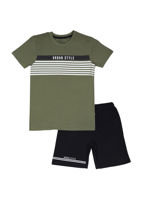 

Masculino Latino Boys Olive Green & Navy Blue Printed T-shirt with Shorts