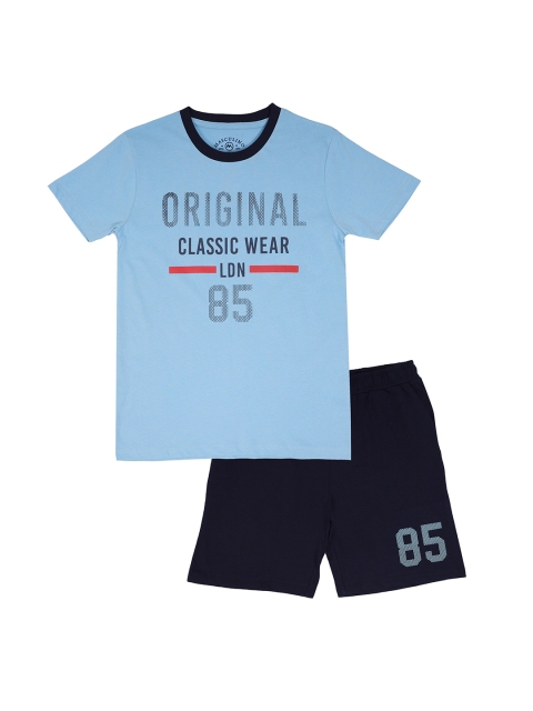 

Masculino Latino Boys Blue & Navy Blue Printed T-shirt with Shorts