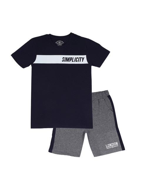 

Masculino Latino Boys Navy Blue & Grey Printed T-shirt with Shorts