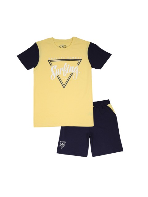 

Masculino Latino Boys Yellow & Navy Blue Colourblocked T-shirt with Shorts