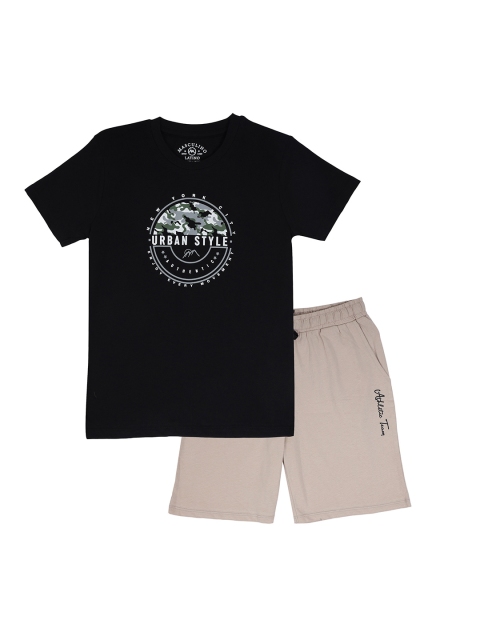 

Masculino Latino Boys Black & Beige Printed T-shirt with Shorts