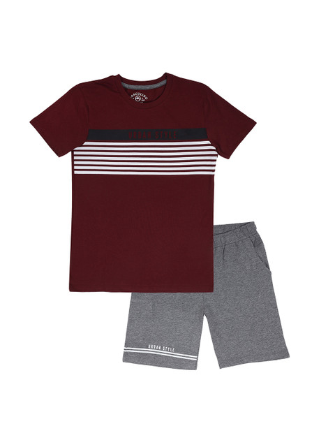 

Masculino Latino Boys Maroon & Grey Striped T-shirt with Shorts