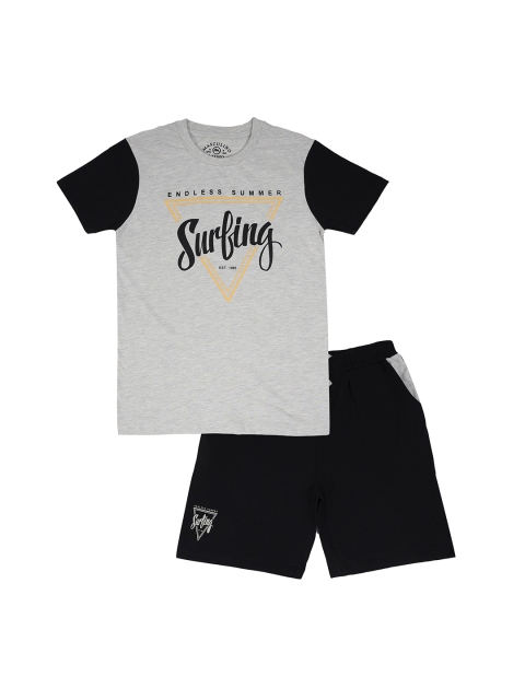 

Masculino Latino Boys Grey Melange & Black Printed T-shirt with Shorts