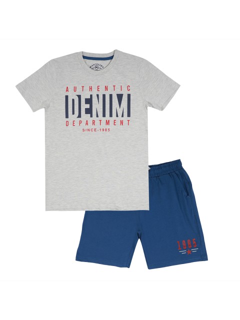 

Masculino Latino Boys Grey & Blue Printed T-shirt with Shorts