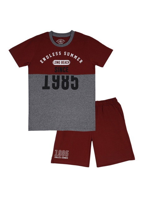 

Masculino Latino Boys Maroon & Grey Pure Cotton Colourblocked T-Shirt With Shorts