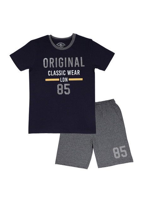 

Masculino Latino Boys Navy Blue & Grey Printed T-shirt with Shorts