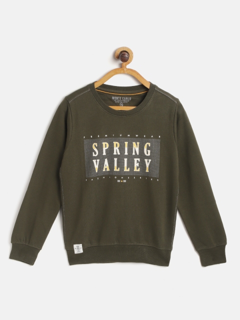 

Monte Carlo Boys Olive Green & Mustard Yellow Typography Rubber Print Cotton Sweatshirt