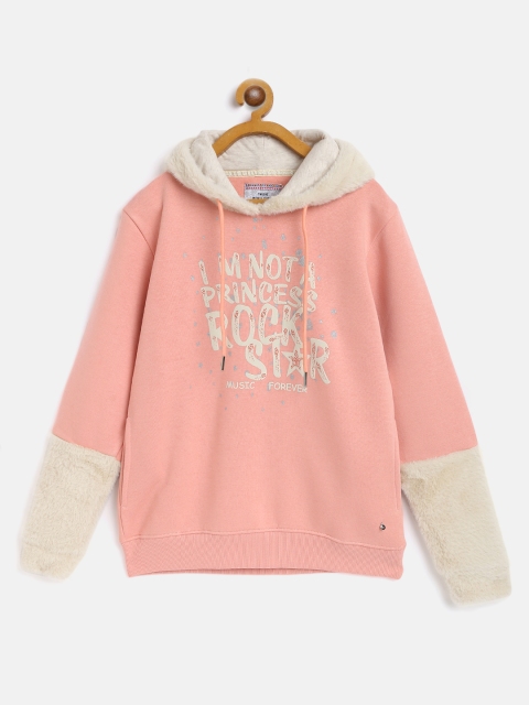 

Monte Carlo Girls Pink & Off-White Printed Hooded Sweatshirt with Faux Fur Detail