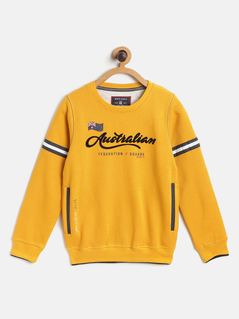 

Monte Carlo Boys Mustard Yellow & Brown Striped Cotton Sweatshirt with Printed Detail