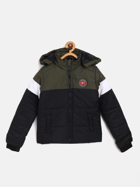 

Provogue Boys Olive Green & Black Colourblocked Padded Jacket with Detachable Hood