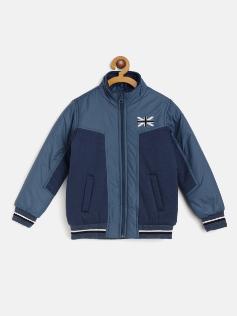 

Provogue Boys Blue Solid Bomber Jacket with Embroidered Detail