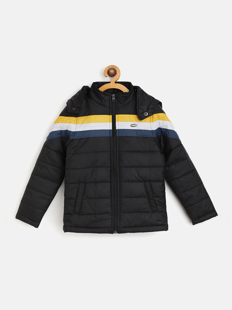 

Provogue Boys Black & Mustard Yellow Striped Hooded Padded Jacket with Embroidered Detail