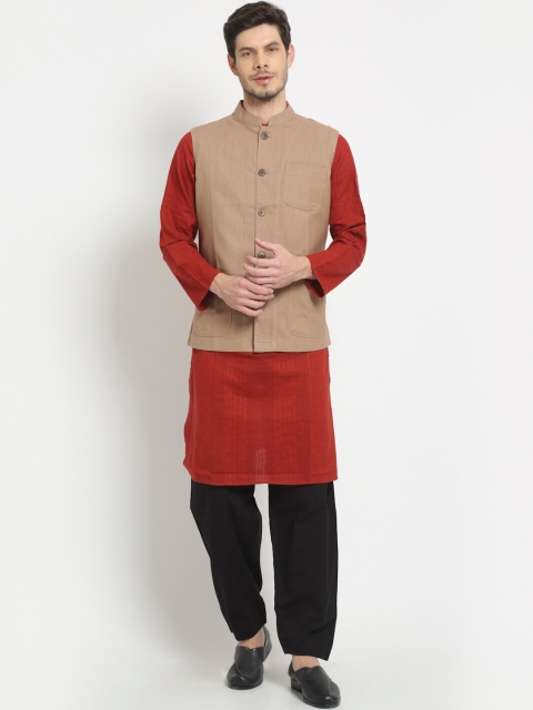 

Ekmatra Men Khaki-Coloured Solid Pure Cotton Khadi Woven Nehru Jacket