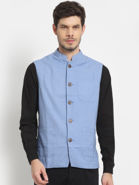 

Ekmatra Men Blue Solid Woven Khadi Nehru Jacket