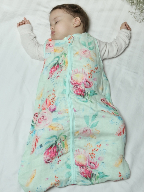 

Softsens Infants Kids Green & Pink Printed Super Soft Muslin 4-Layer Bamboo Sleep Bag