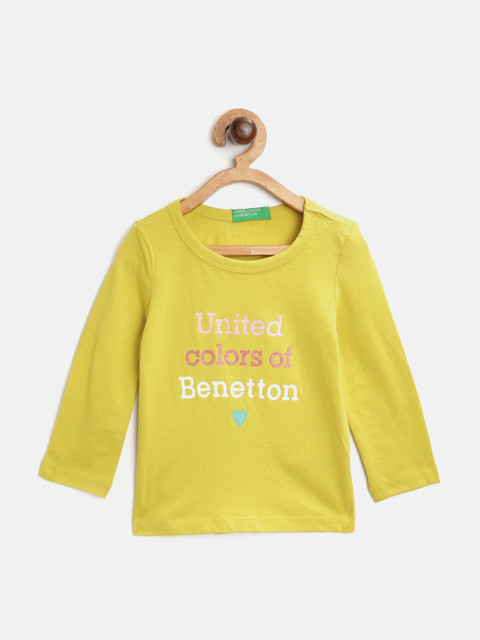 

United Colors of Benetton Girls Lime Green & Pink Brand Logo Print Cotton T-shirt