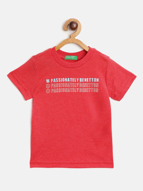 

United Colors of Benetton Boys Coral Red Slogan Print T-shirt