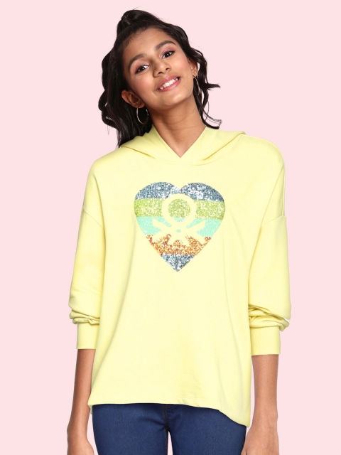 

United Colors of Benetton Girls Yellow Sequinned Hooded Sweatshirt