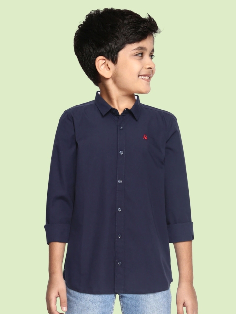 

United Colors of Benetton Boys Navy Blue Solid Pure Cotton Casual Shirt