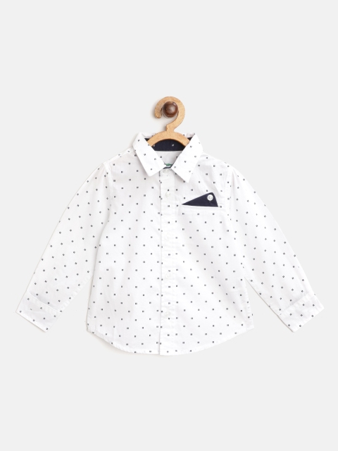 

United Colors of Benetton Boys White & Navy Blue Ditsy Print Pure Cotton Casual Shirt
