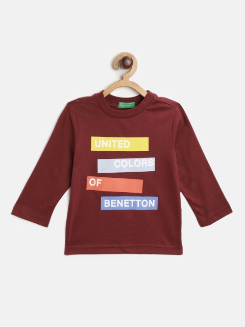 

United Colors of Benetton Boys Burgundy Cotton Brand Logo Print T-shirt