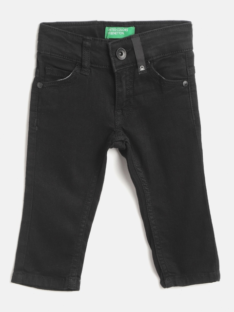 United Colors of Benetton Boys Black Solid Slim Fit Stretchable Jeans