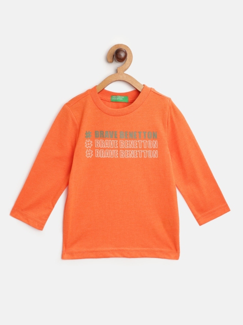 

United Colors of Benetton Boys Orange & Green Printed T-shirt