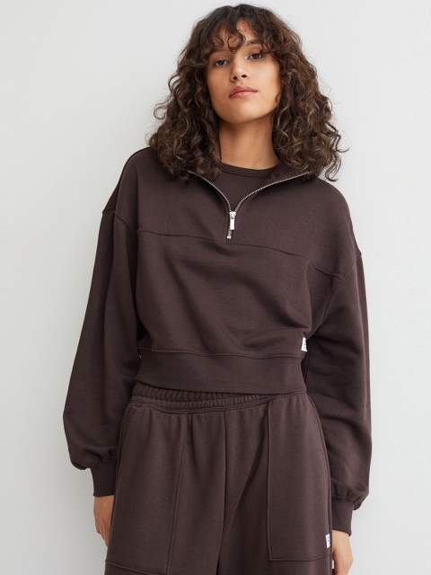 

H&M Women Brown Zip Top Sweatshirt