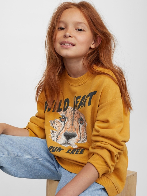 

H&M Girls Yellow Printed Sweatshirt