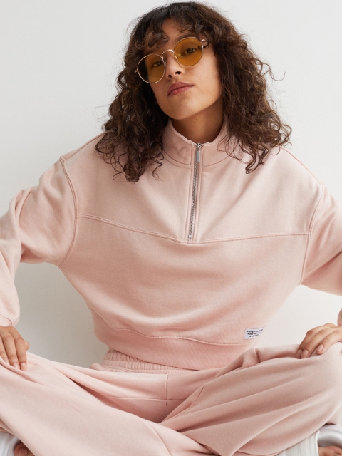 

H&M Women Pink Zip Top Sweatshirt