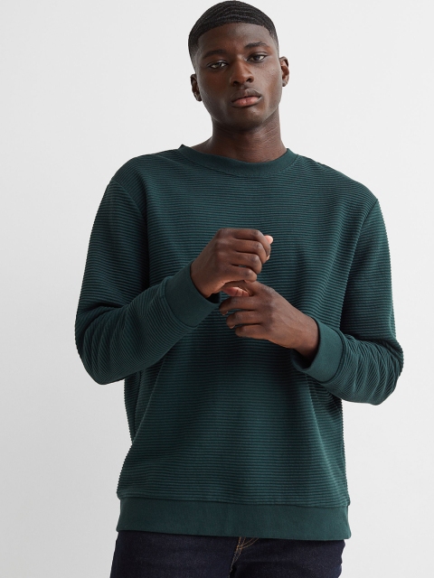 

H&M Men Green Textured Knit Top