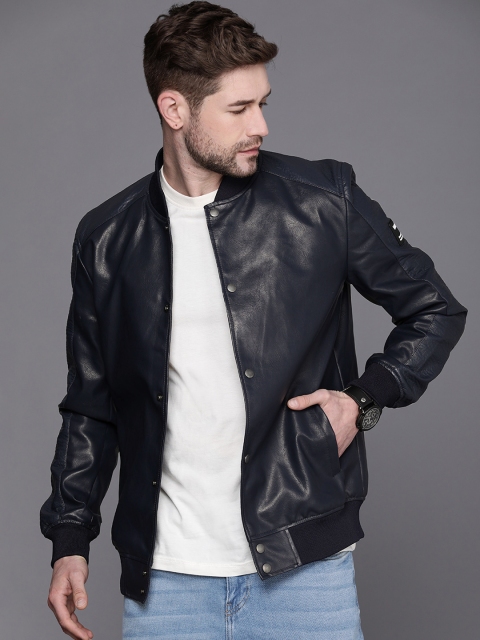 

WROGN Men Navy Blue Solid Bomber Jacket
