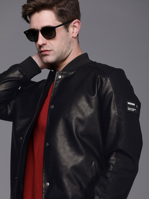 

WROGN Men Black Solid Biker Jacket