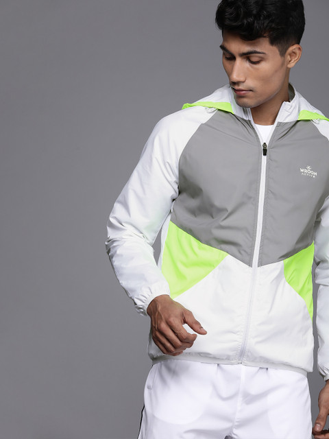 

WROGN ACTIVE Men White & Grey Slim Fit Colourblocked Sporty Jacket