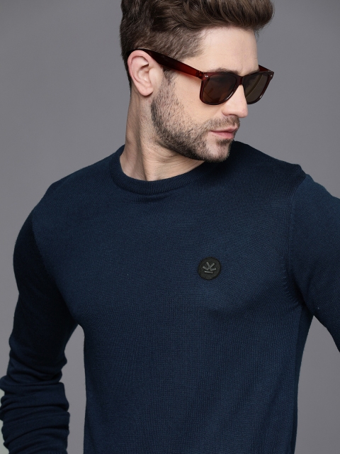 

WROGN Men Navy Blue Solid Pullover