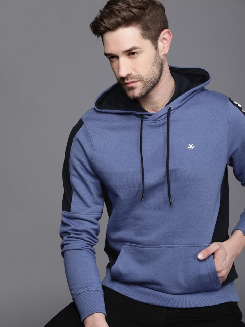 

WROGN Men Blue Brand Logo Printed Hooded Sweatshirt