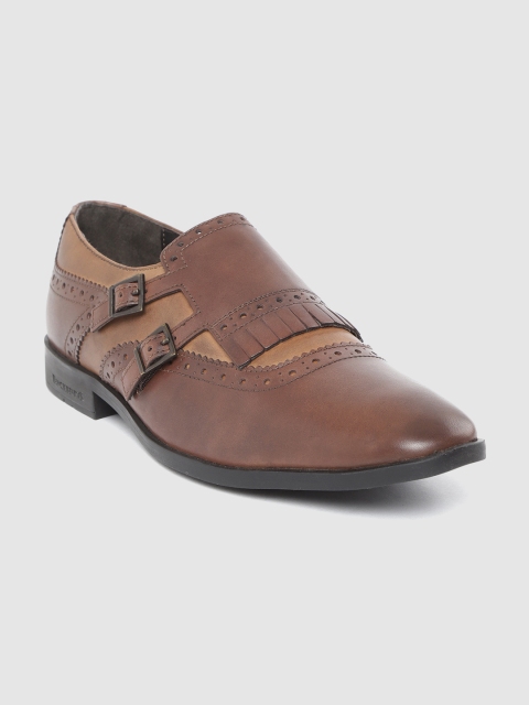 

Blackberrys Men Brown Solid Semi-Formal Leather Monks with Perforated Detail