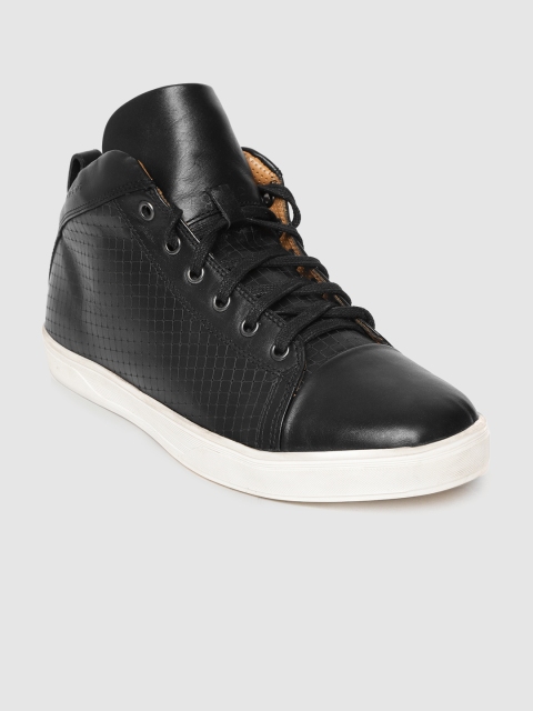 

Blackberrys Men Black Perforated Mid-Top Leather Sneakers