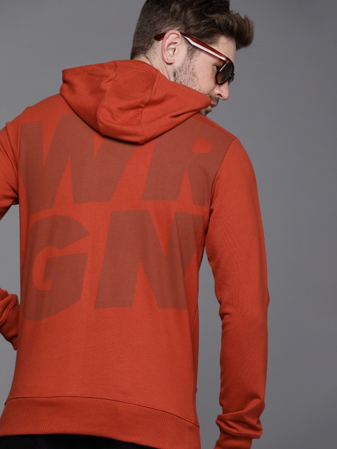 

WROGN Men Rust Red Back Brand Logo Printed Hooded Sweatshirt