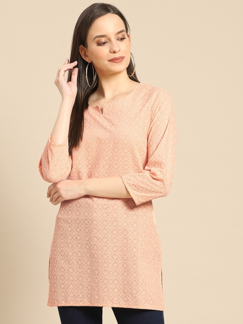 

Prakrti Peach-Coloured Chikankari Embroidered Pure Cotton Straight Kurti