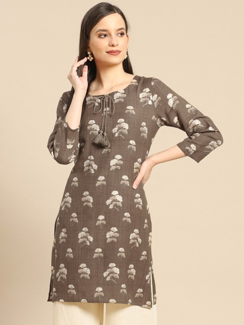 

Prakrti Women Olive Brown & Beige Ethnic Motifs Printed Kurti