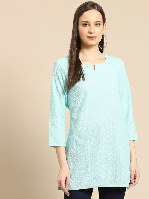 

Prakrti Blue Chikankari Embroidered Pure Cotton Straight Kurti