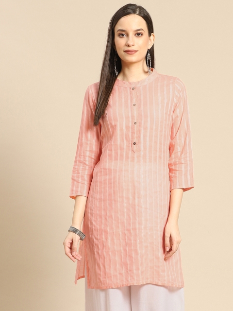 

Prakrti Peach-Coloured & Off-White Pure Cotton Striped Kurti